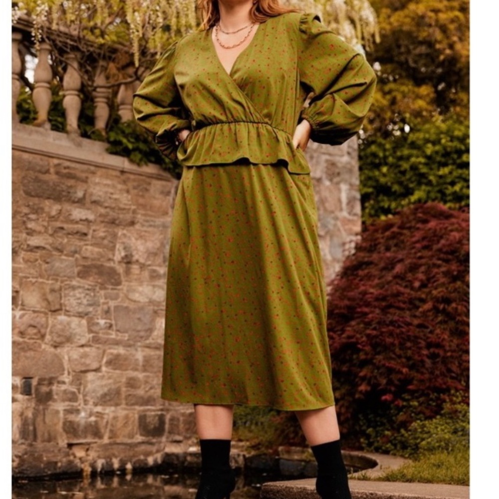 Eloquii Elements Green Patterned Peplum Dress Sz … - image 4